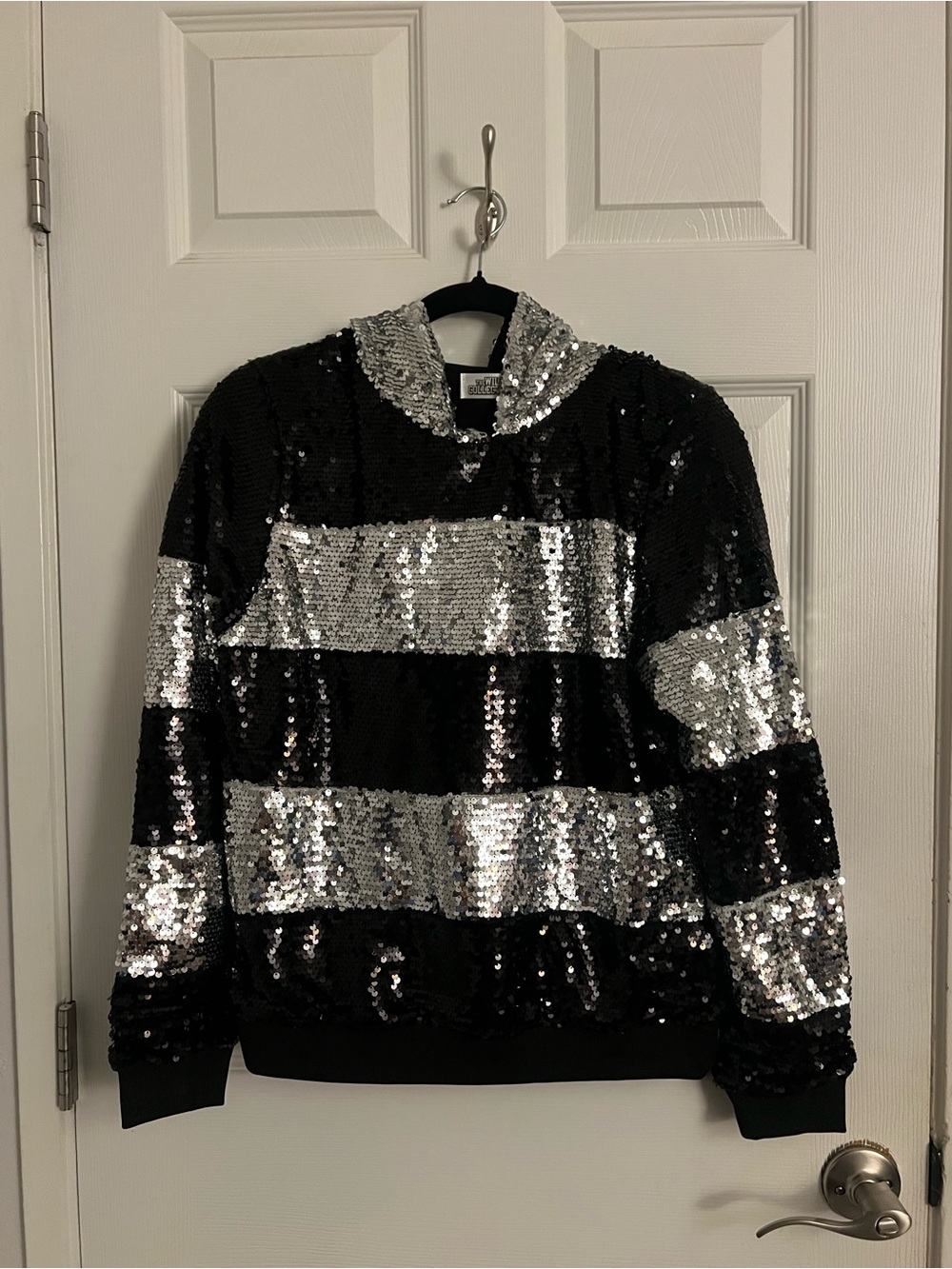 Source Unknown Black and Silver Sequin Hoodie Sweater